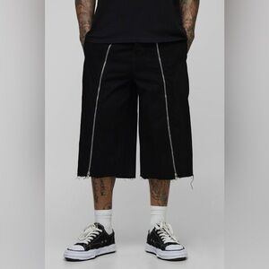 BoohooMAN Tall Zip Front Longline Jorts Black